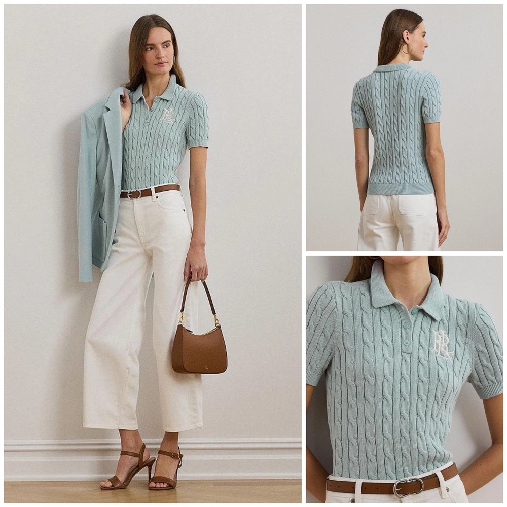 Lauren Ralph Lauren ~ Cable-Knit Cotton Polo Sweater